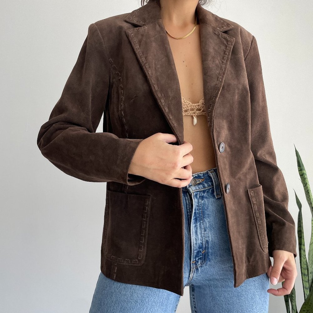 Vintage brown 100% suede leather blazer jacket